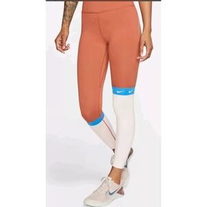 Nike Dri Fit Colorblock Leggings Womens‎ size small rust Blue White Athletic